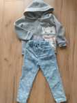 Zestaw 92/98 Szara bluza z kotkiem jeansy wzór