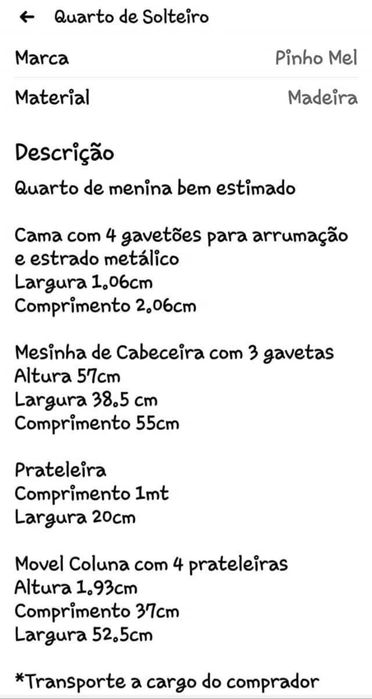 Quarto de solteiro em Pinho Mel