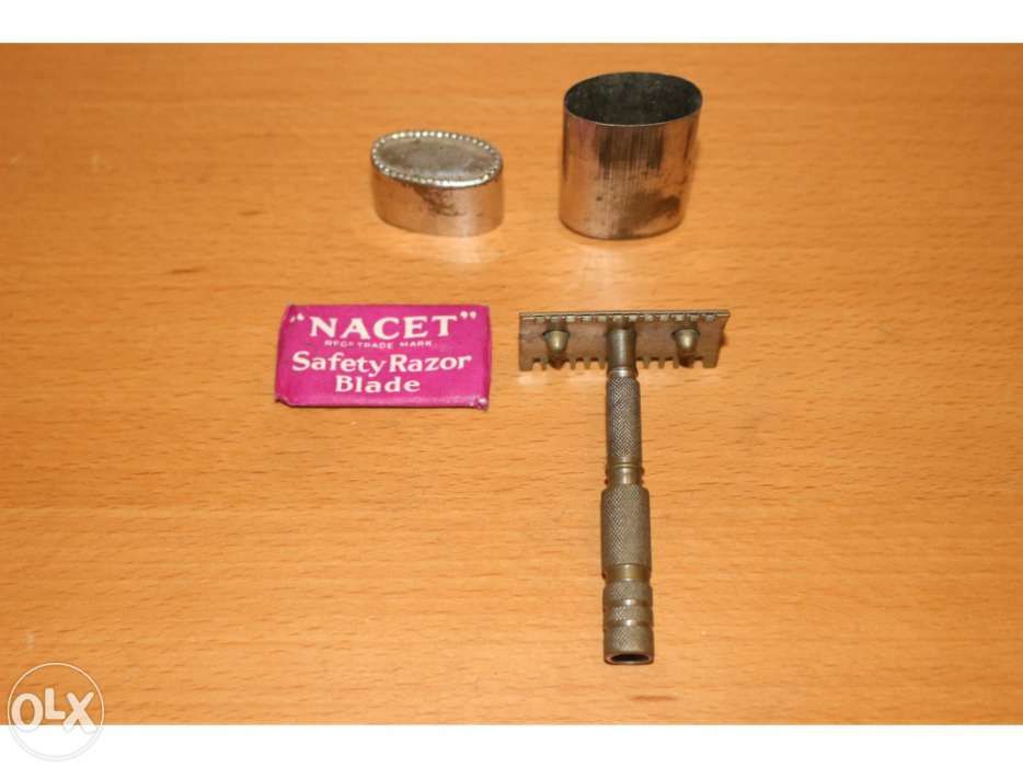 Estojo de barbear marca nacer (suporte, lâmina e cabo) vintage