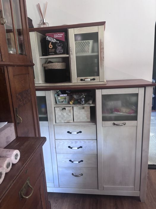 Meble kuchenne drewniane lite drewno biale retro