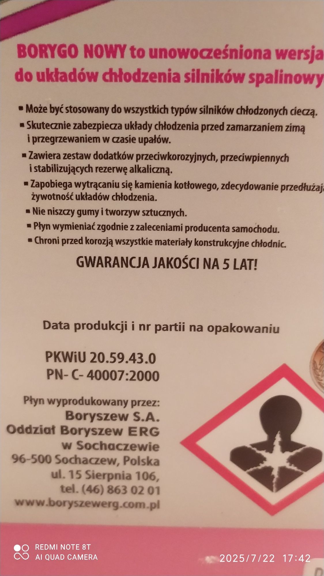 Sprzedam płyn do chłodnic borugo 20l.