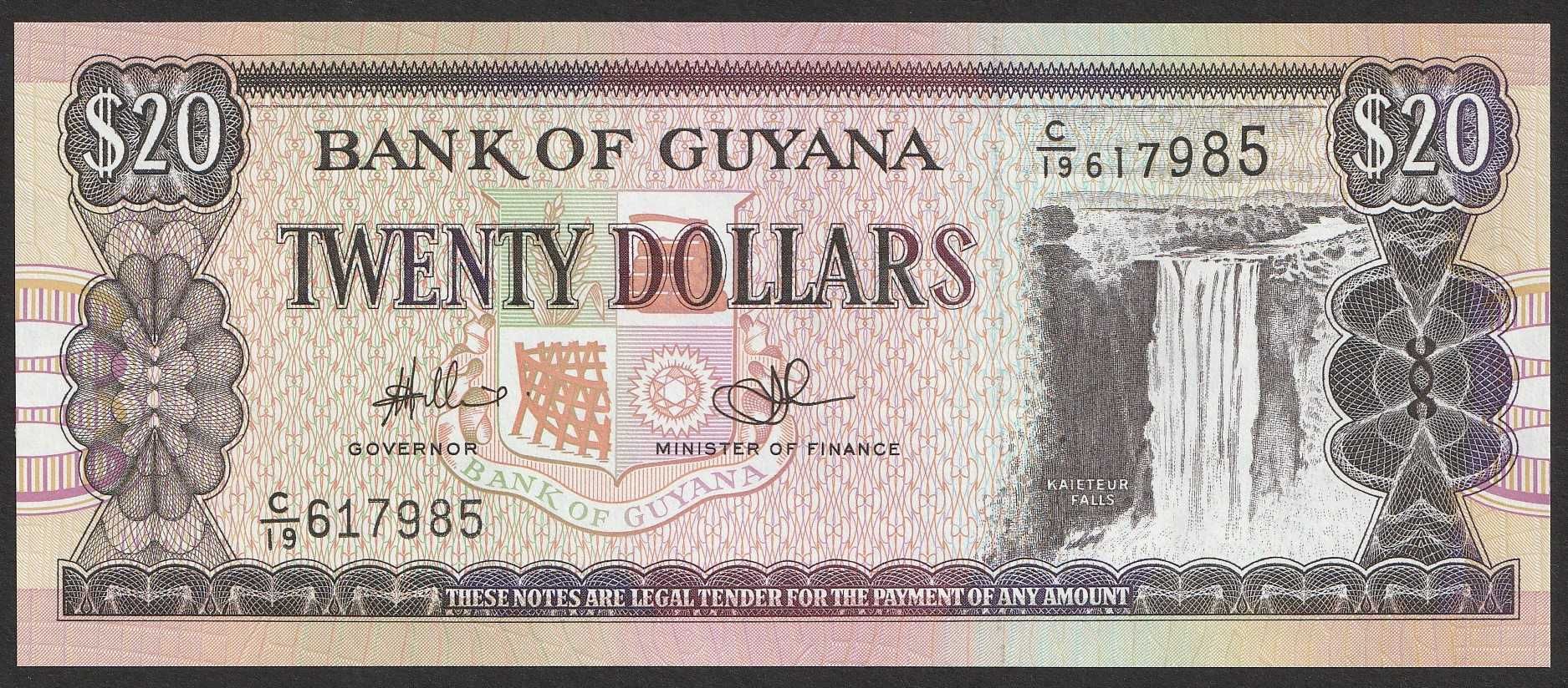 Gujana 20 dolarów 1996 - wodospad - stan bankowy UNC