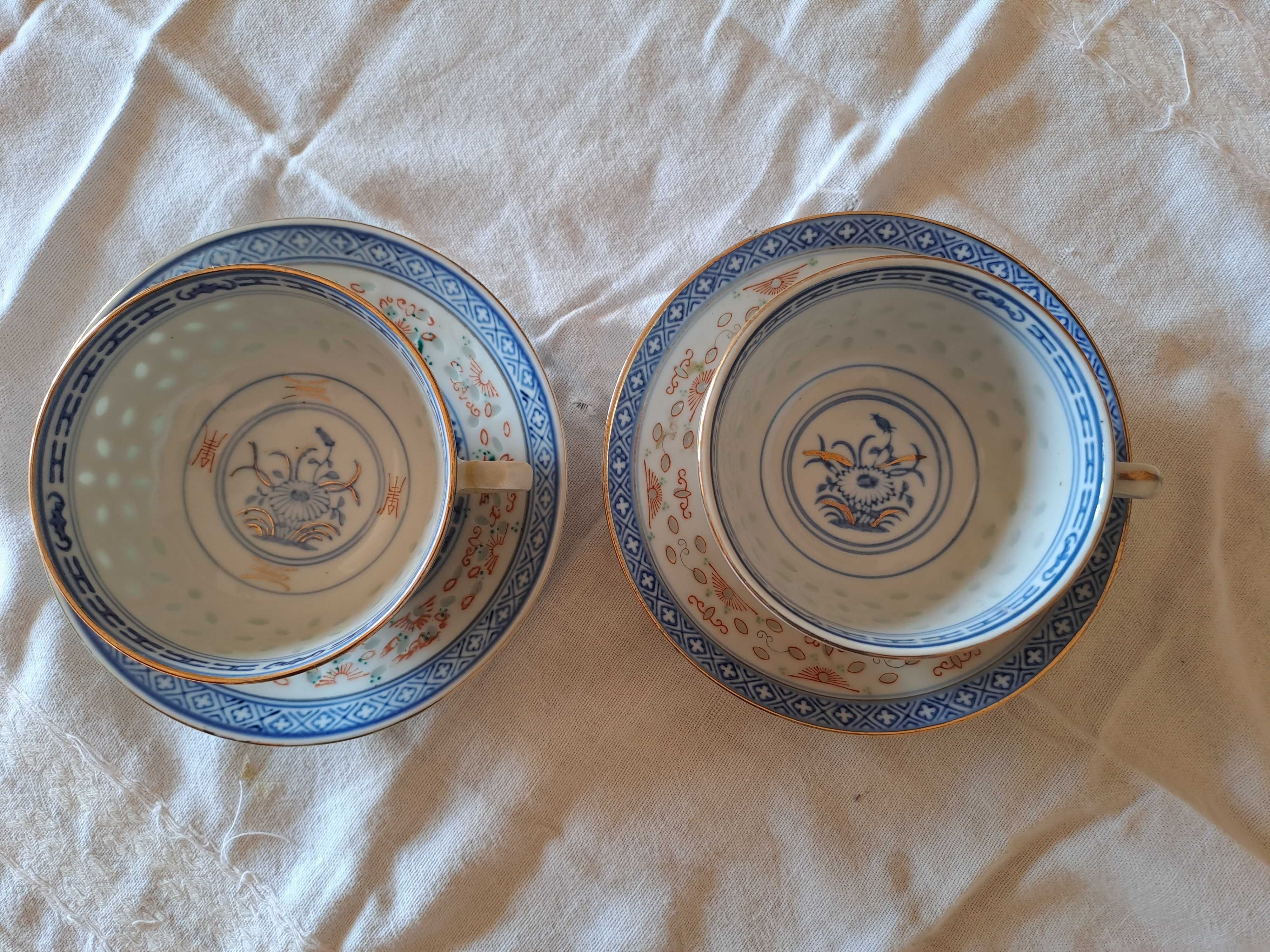 Conjunto 12 peças porcelana chinesa - padrão «bago de arroz»