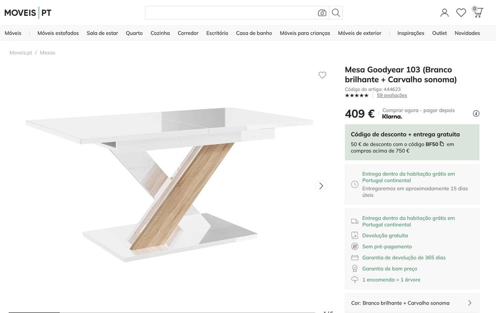 RESERVADO Mesa Extensível 1.40x0.80x0.76 (Branco + Carvalho sonoma)