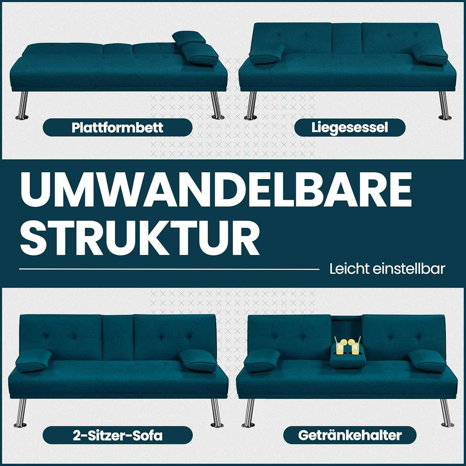 Kanapa sofa Yaheetech 613684 rozkładana z uchwytem na kubek 94x81,5x75