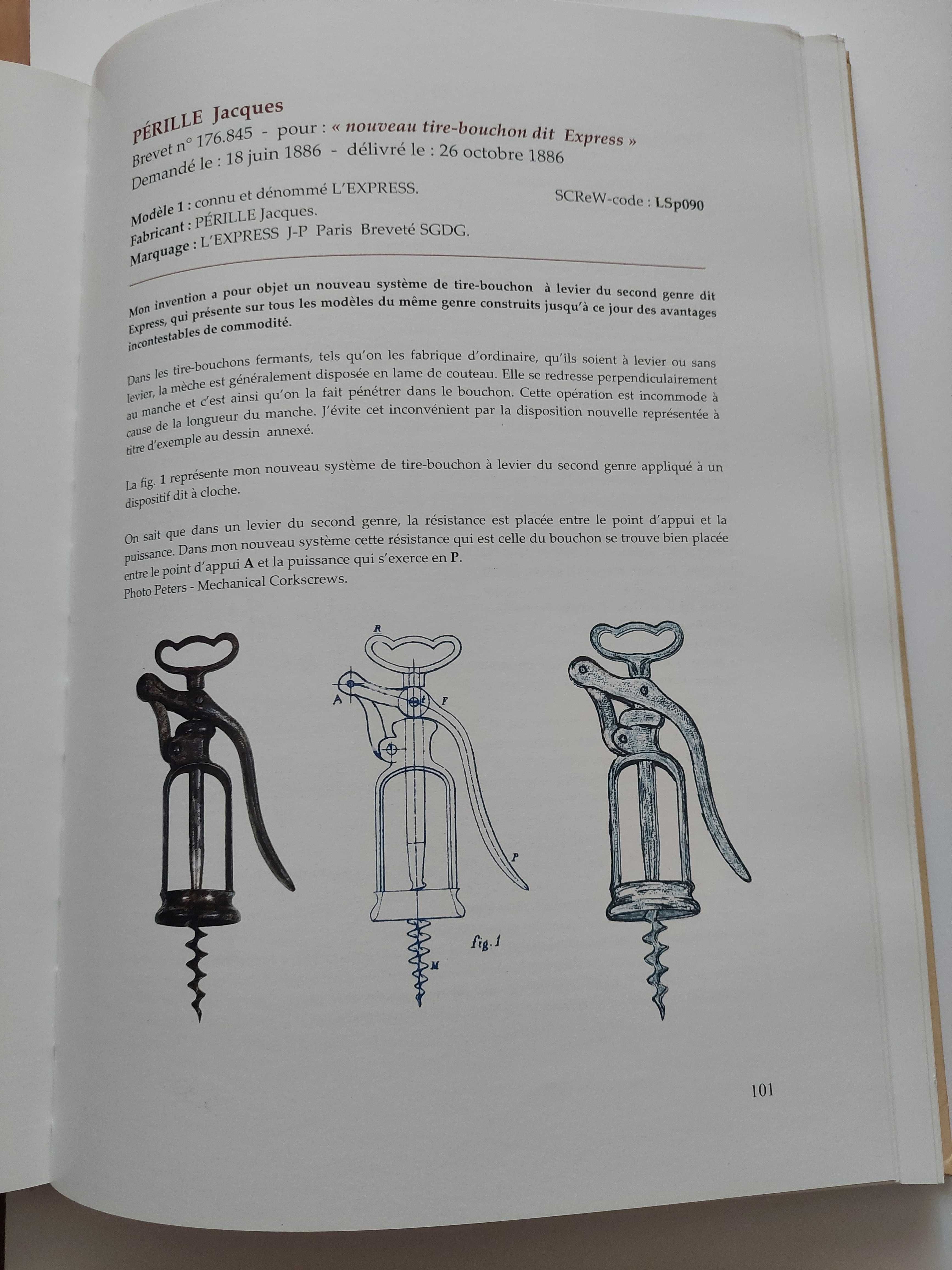 Livro sobre patentes de saca-rolhas franceses
