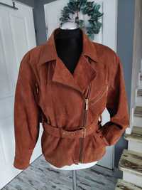 Zamszowa karmelowa kurtka ramoneska,genuine leather,vintage, 90's,