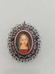 Lindo broche de prata antigo pintado à mão