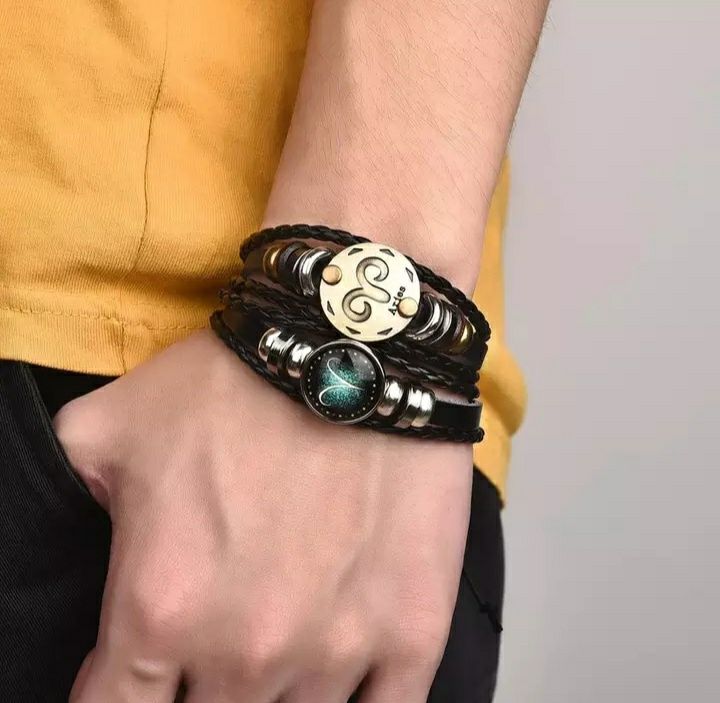 Conjunto 2 Pulseiras Trançadas em Couro zoodiaco Signo Capricornio