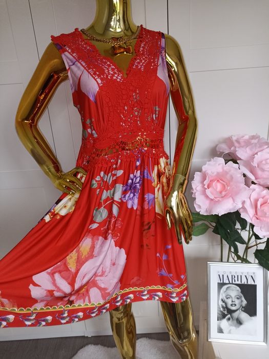 Nowa sukienka w kwiaty z koronką Bonprix R.40/42