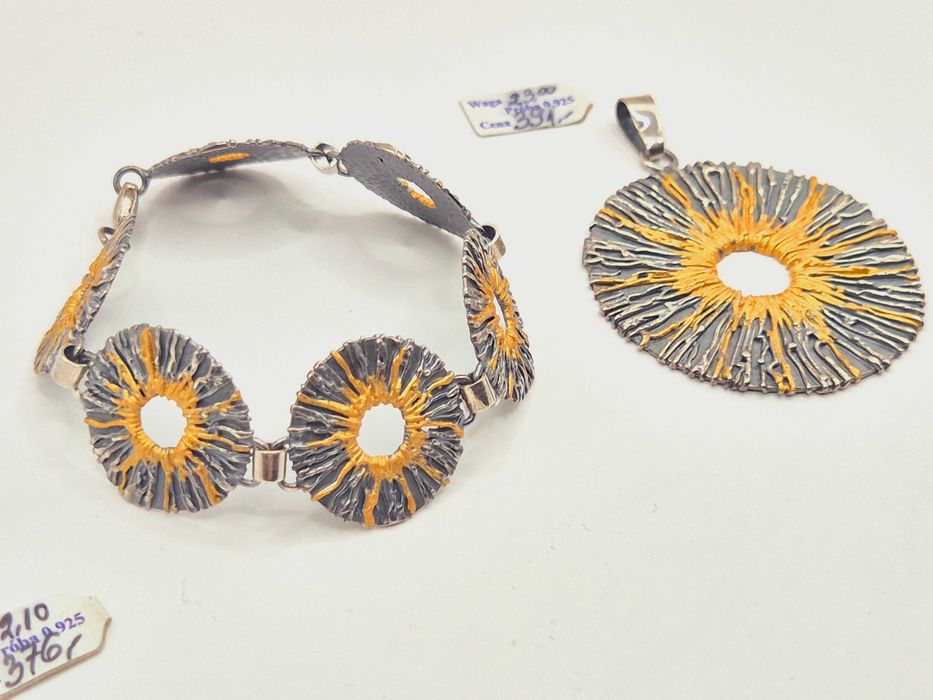 Duża zawieszka ze srebra próby .925 pokryta płatkami złota Arcydzieło!