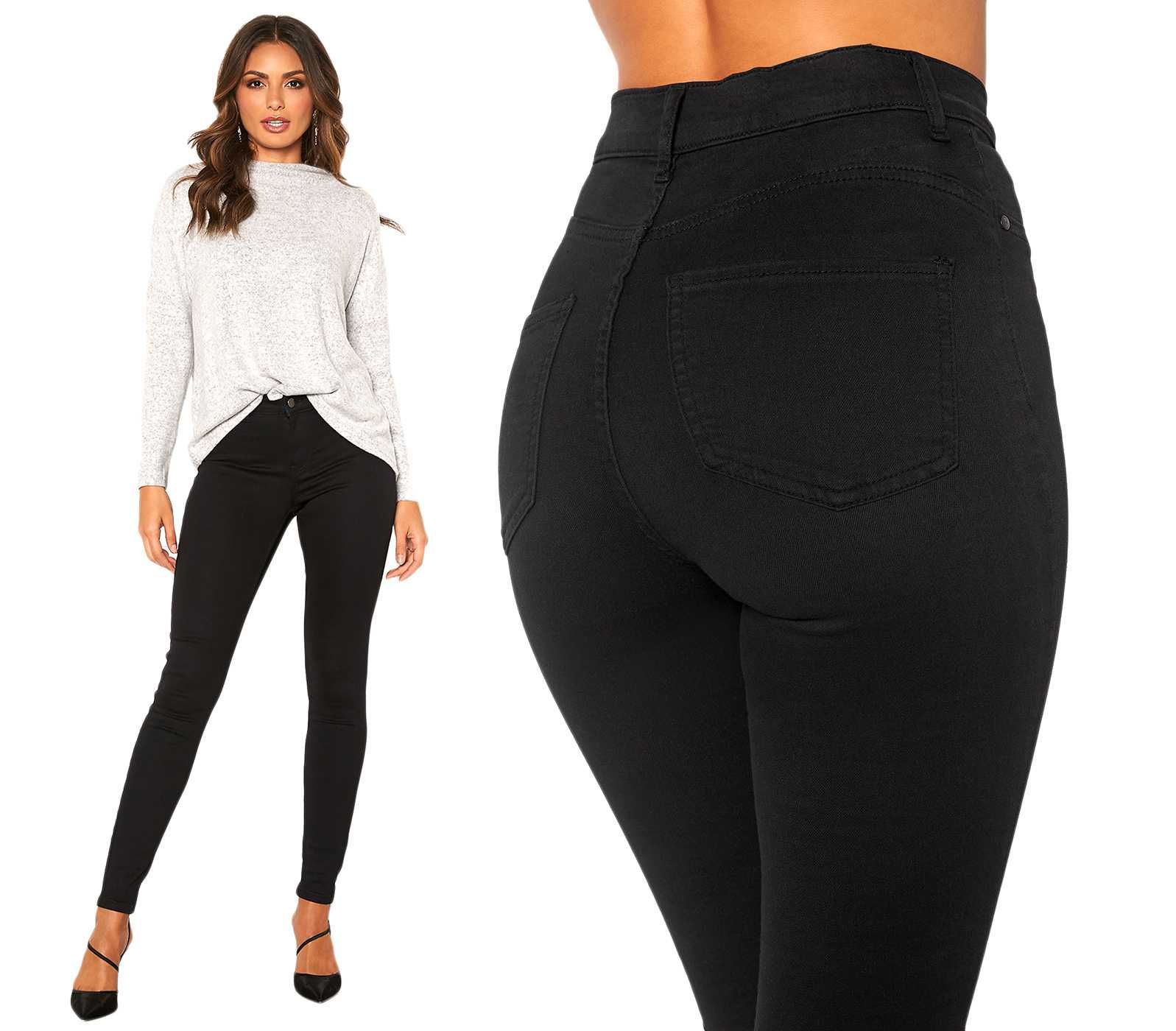 Czarne spodnie wyszczuplające klasyczne push up wysoki stan jeans