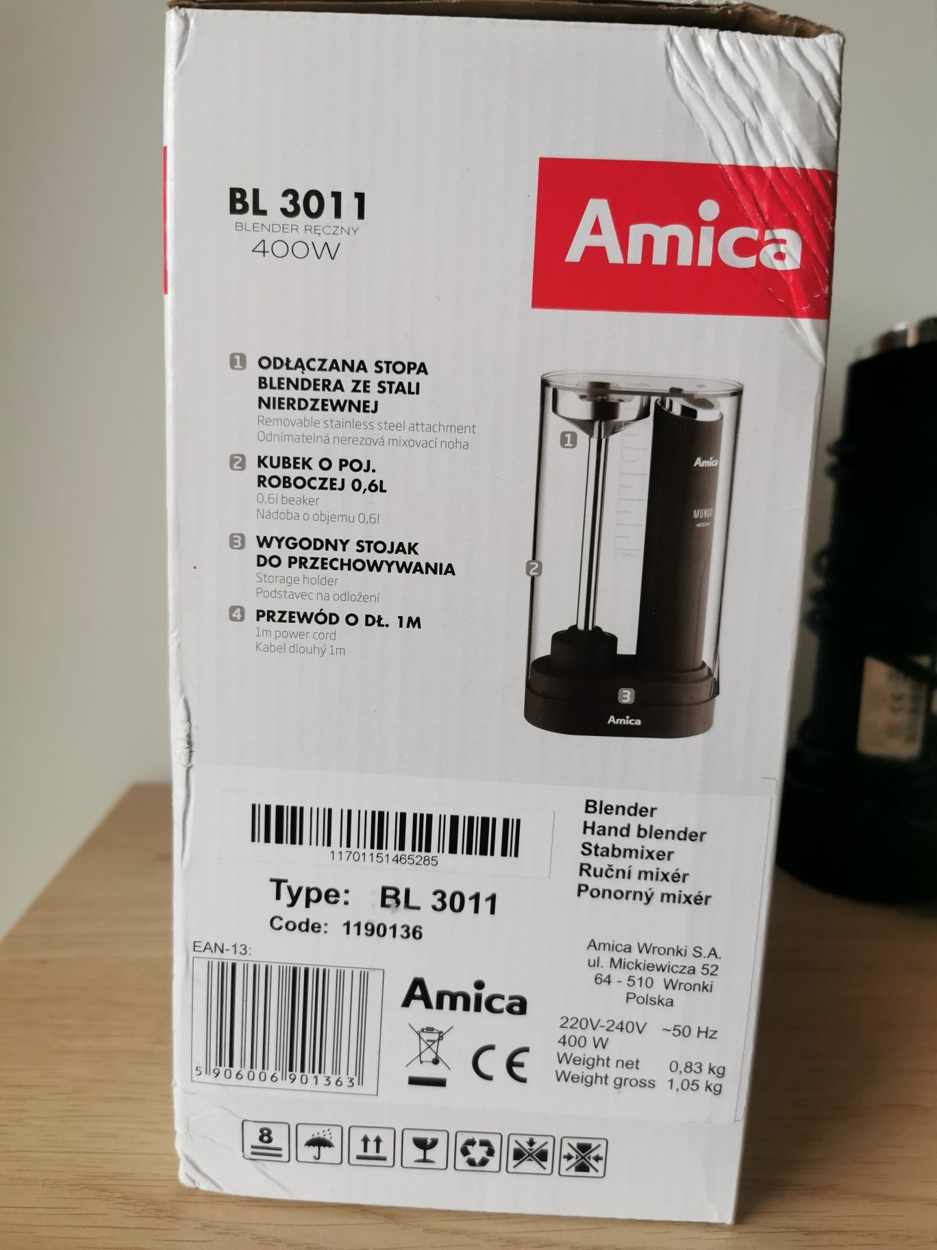 Blender ręczny Amica BK 3011 odłączana stopa + pojemnik 400W