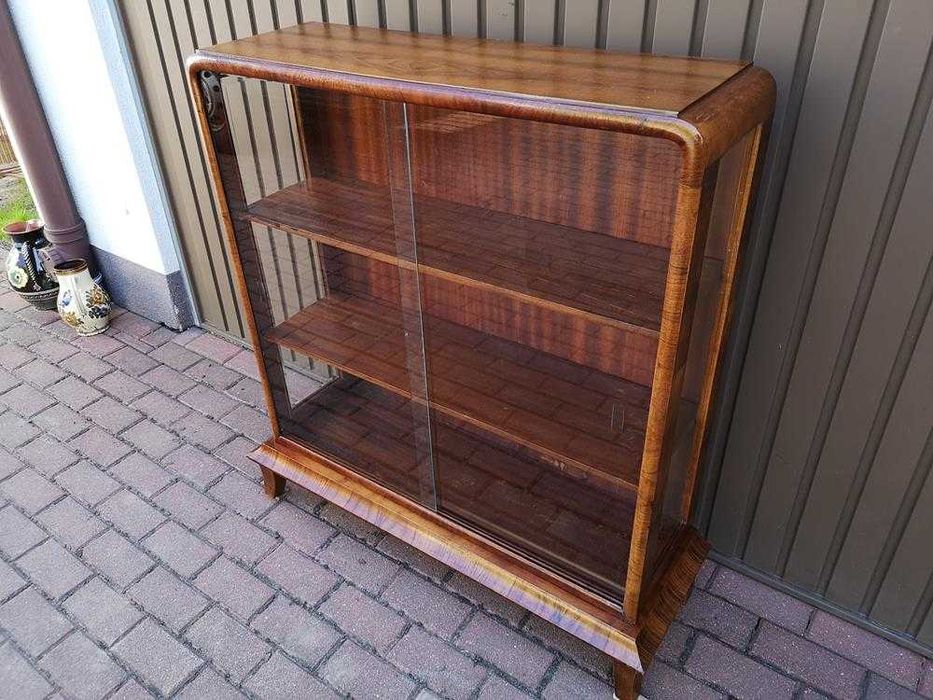 Witryna Serwantka Biblioteka ART-DECO Orzech Stara Antyk Po Renowacji.