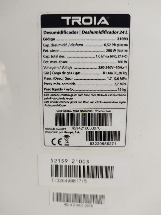 Desumidificador avariado para peças