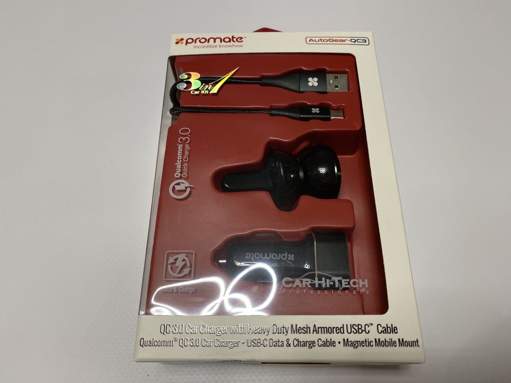 Новый авто набор держатель+кабель+зарядное 12V Promate AutoGear-QC3