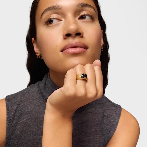 Tous pierscionek srebro pozłacane czarny onyks 1.7 cm 12/13