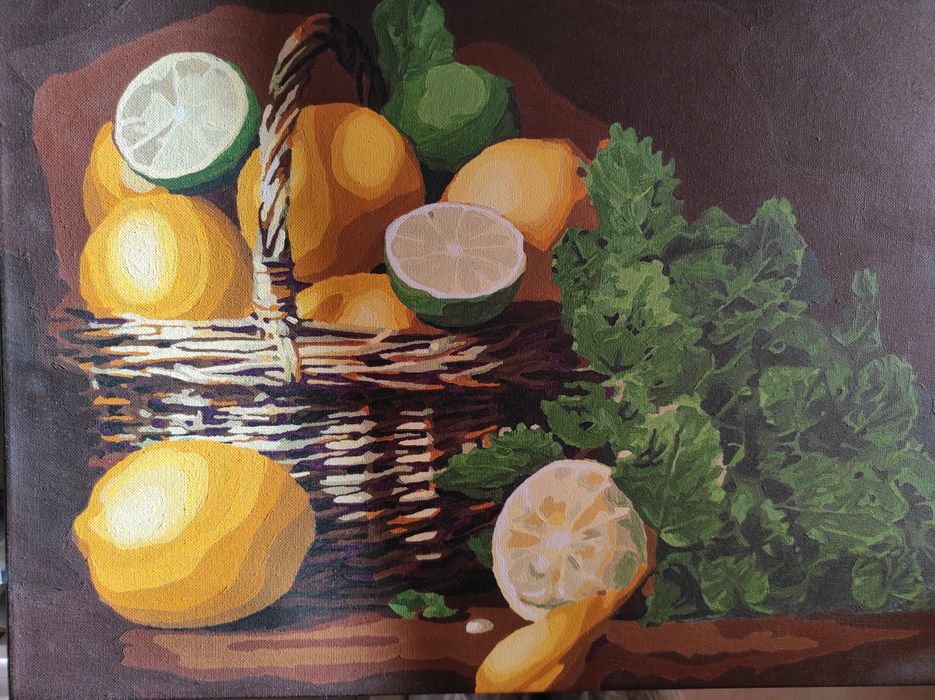 Картина лимони та петрушка 40 х 50 натюрморт акрил