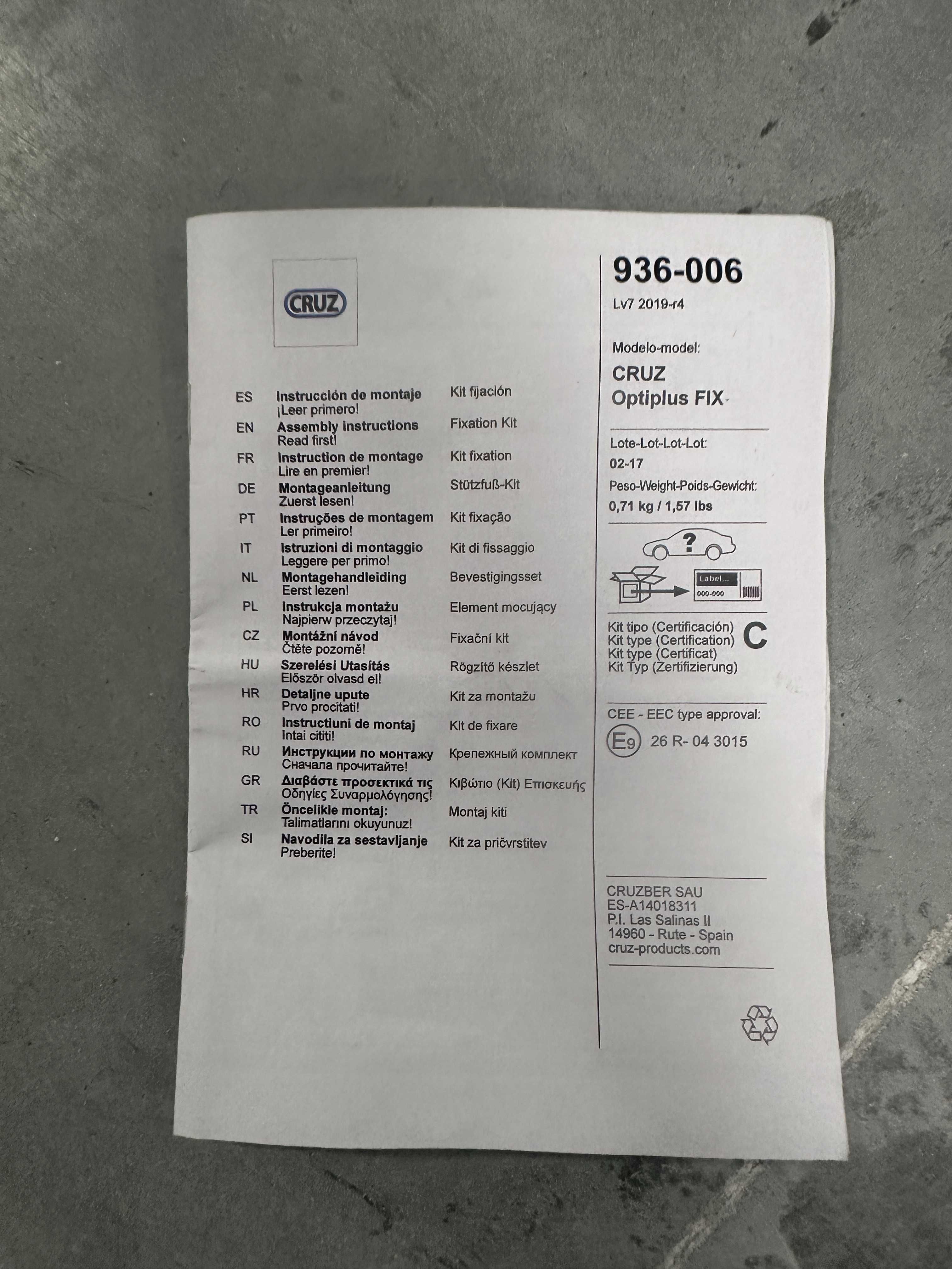Kit de fixação barras de tejadilho CRUZ OPTIPLUS R.FIX 936-596