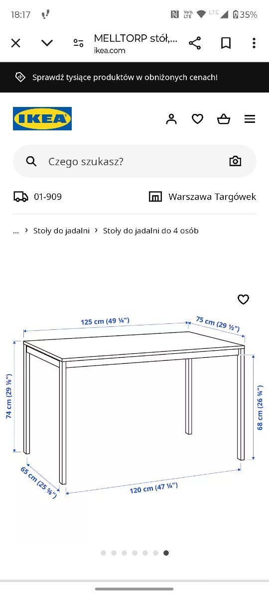 Biały stół ikea 75x125 cm