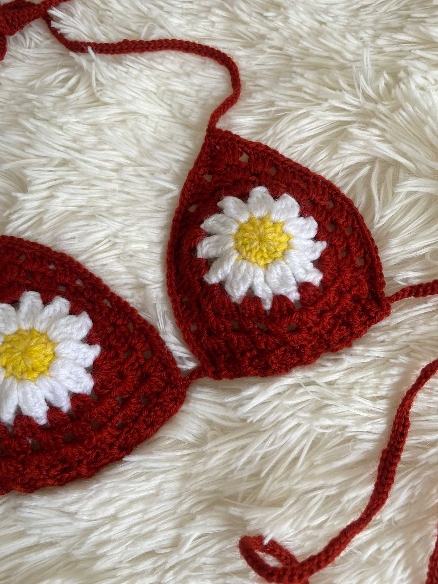 Bikini crop top góra od stroju kąpielowego kwiat szydełko boho S 36 M