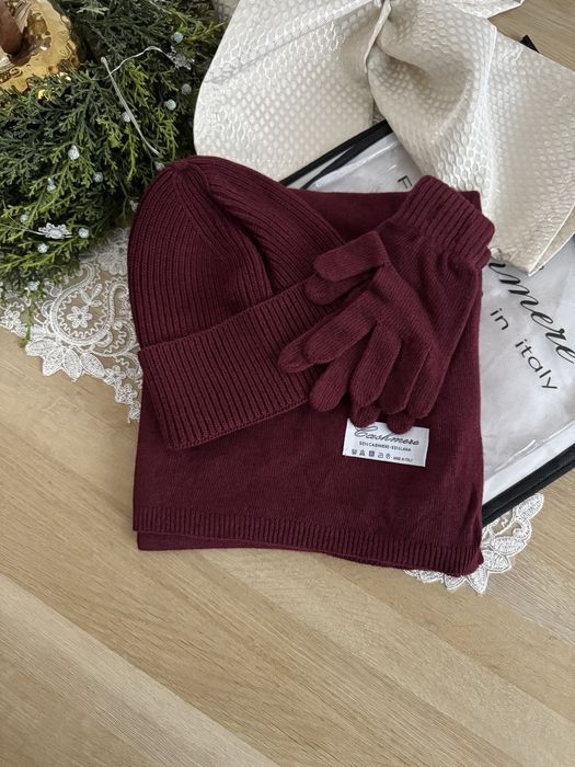 Zestaw kaszmirowy czapka, szal i rękawiczki Cashmere made in italy
