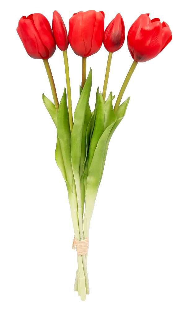 Tulipan sztuczny tulipany silikonowe bukiet 5 sztuk CZERWONE 44cm