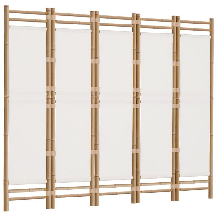 vidaXL Składany parawan 5-panelowy, 200 cm, bambus i płótno