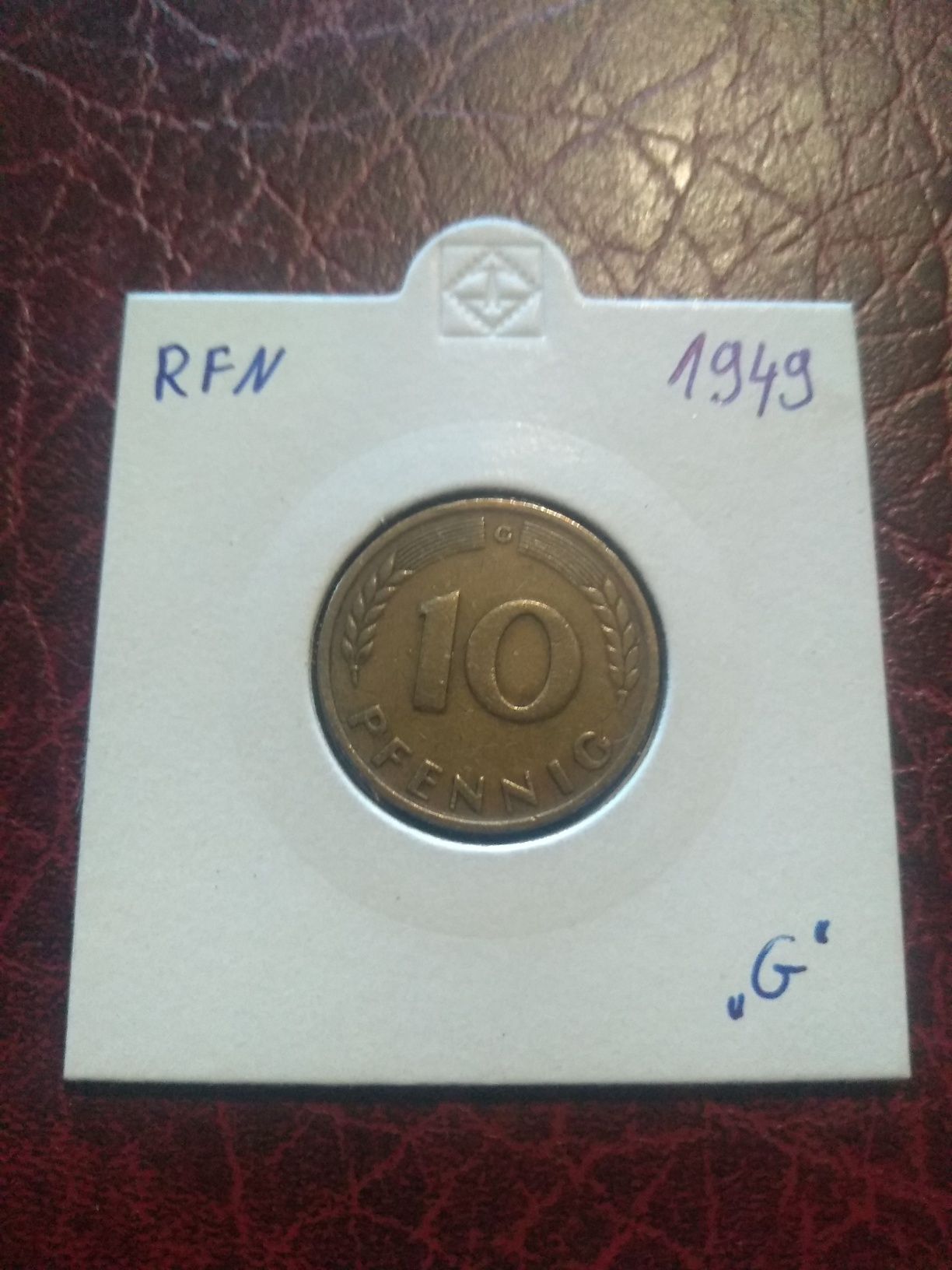 Moneta Niemcy RFN 10 fenigów 1949 G