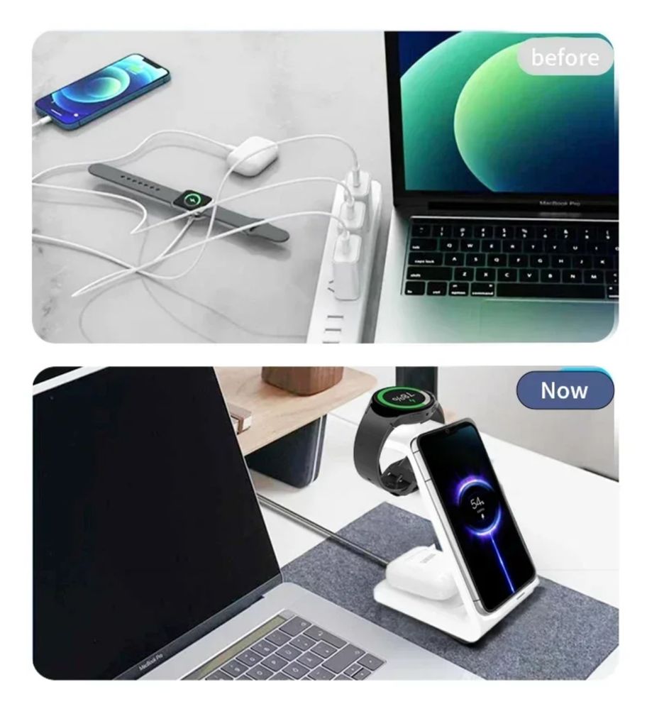 Бездротова зарядна станція 3 в 1, 15 W (IPhone, Apple Watch, AirPods)
