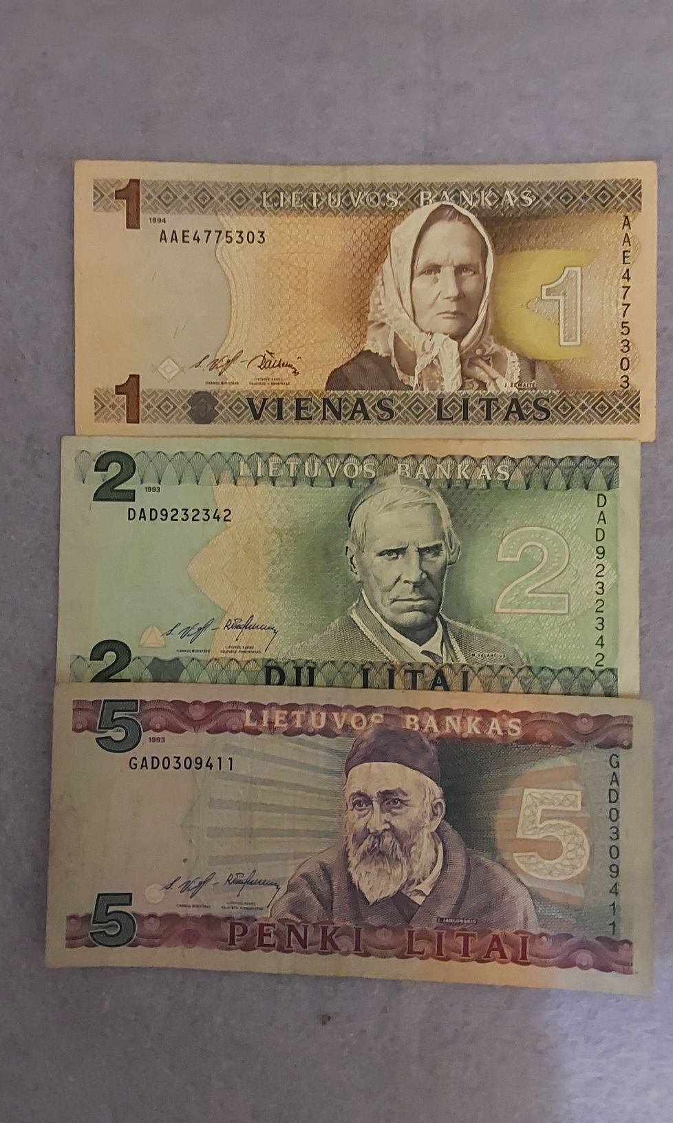 Литва 1, 2, 5, 10, 20, 50 лит набор банкнот 1993 - 2007