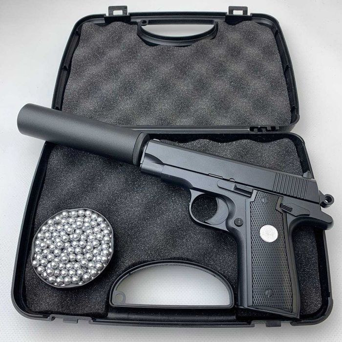 Металевий пістолет з глушником Colt на пульках залізний дитячий Іграшк