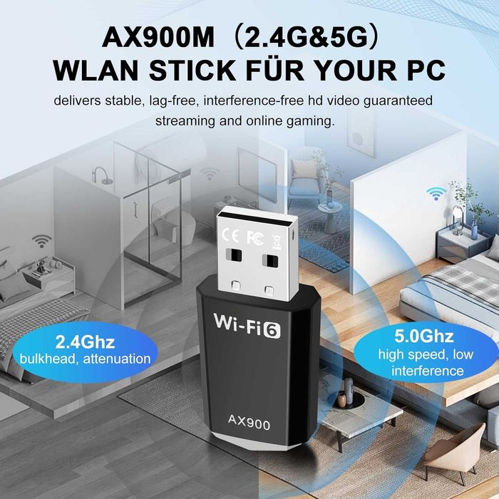 Pendrive WiFi do PC AX900 Mbs Dual Band Internet Stick 5,8 GHz/2,4 GHz