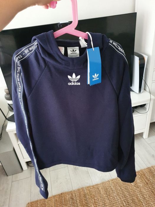 NOWA Bluza Adidas Orginals 164 granatowa z kapturem XS S szeroka