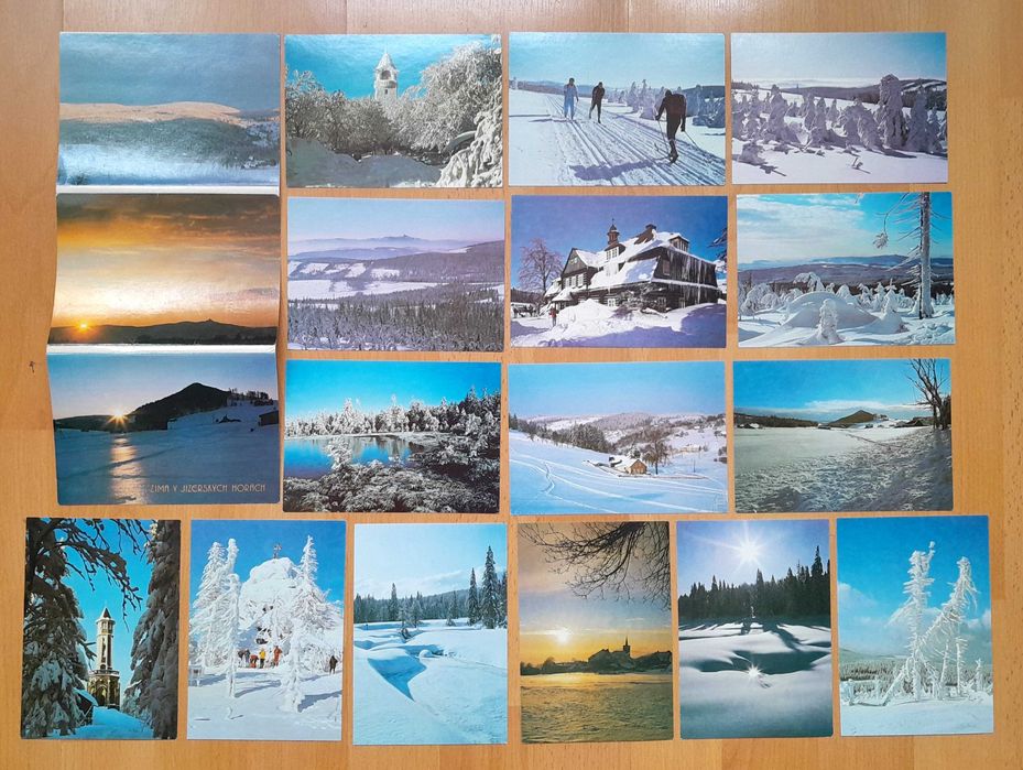 Góry Izerskie zimą zestaw 15 czeskich pocztówek w obwolucie z 3 wid.