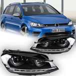 Lampy Przednie LED VW Golf 7 R-LINE z DRL, HID Bi-Xenon i Angel Eye