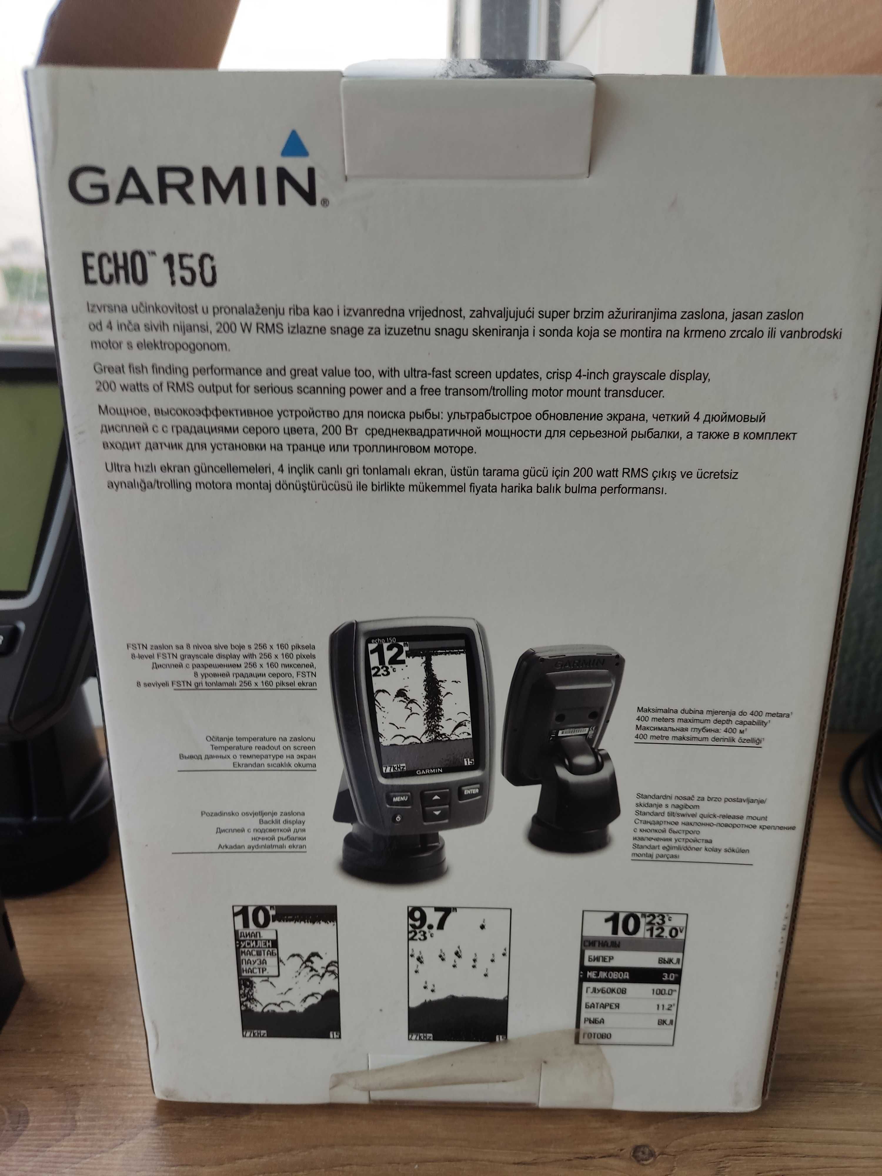 Эхолот Garmin echo 150 с креплением на лодку, б/у 1раз