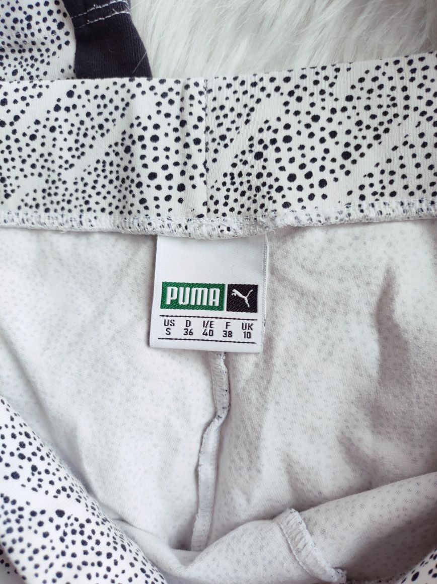 Legginsy białe w kropki lampas czarny po boku Puma wysoki stan