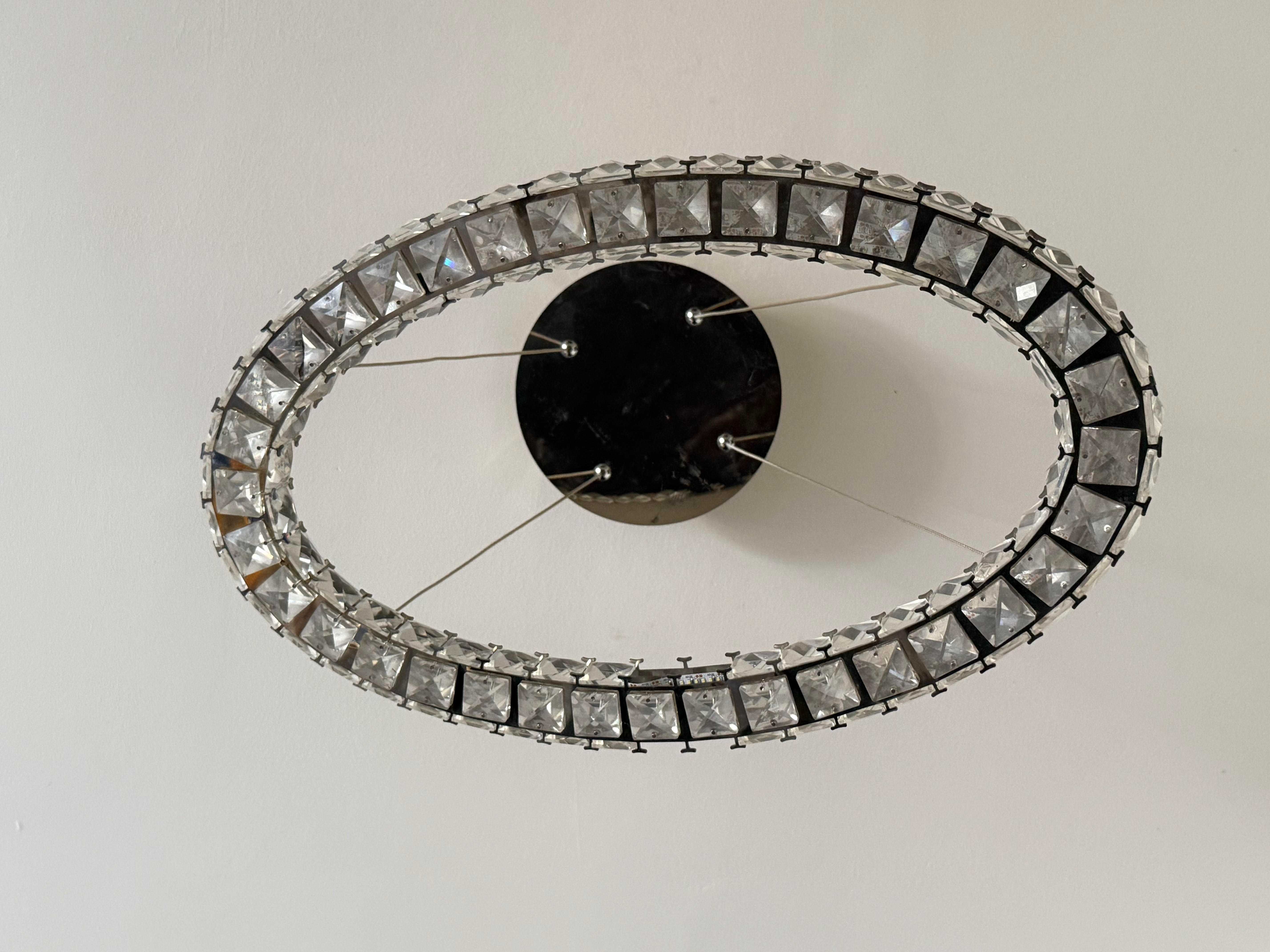 4 Lampy ring wiszące, kryształowe, srebrne