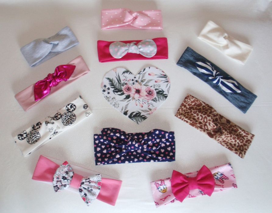 Opaska dziecięca 2sz. ~ pin up ~ z kokardką ~ przeplatana a'la turban