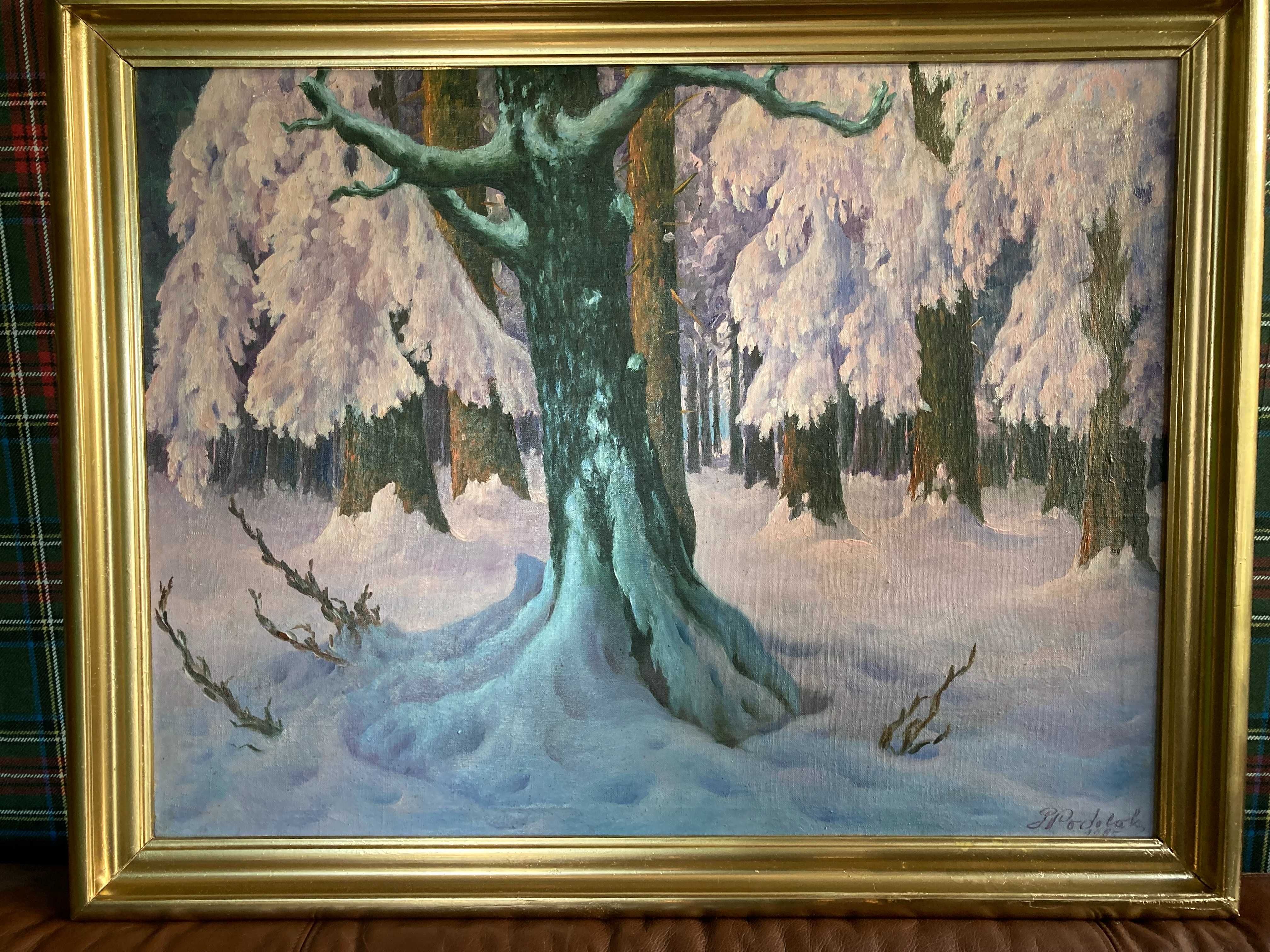 Obraz olejny Podolak- "Zimowy las" (70x90)