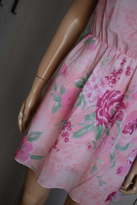 Sukienka 34 XS S szyfonowa kwiaty zwiewna lekka letnia krótka mini