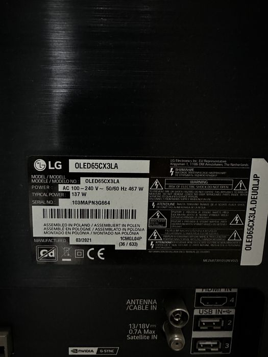 Telewizor TV OLED CX 65 cali, uszkodzona matryca