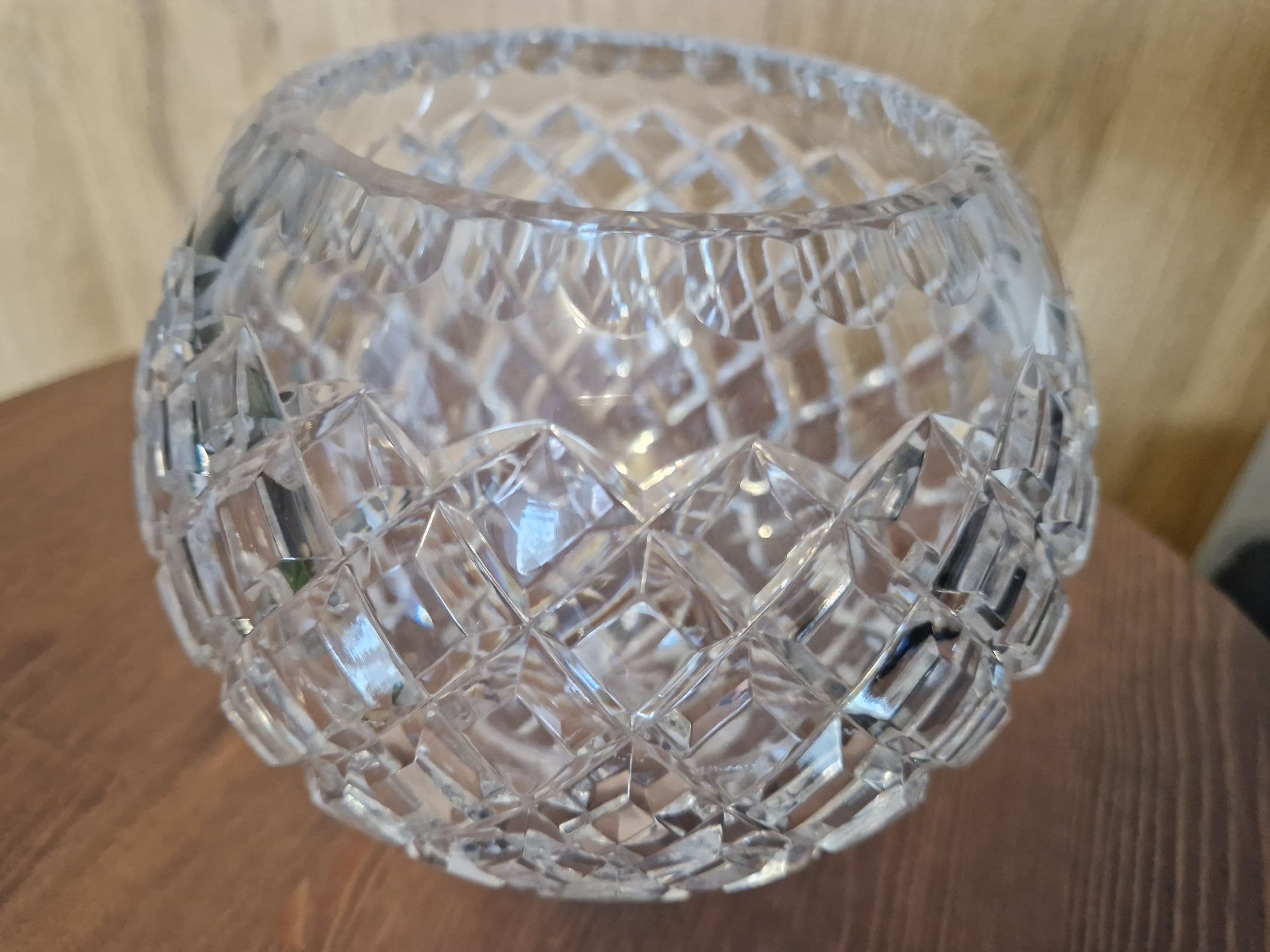 Wazon kryształowy 16 cm. okrągły kryształ PRL Kula KARO antyk