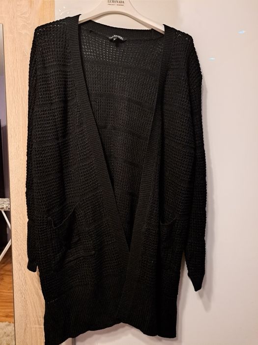 Czarny długi kardigan Top Secret ażurowy damski XL