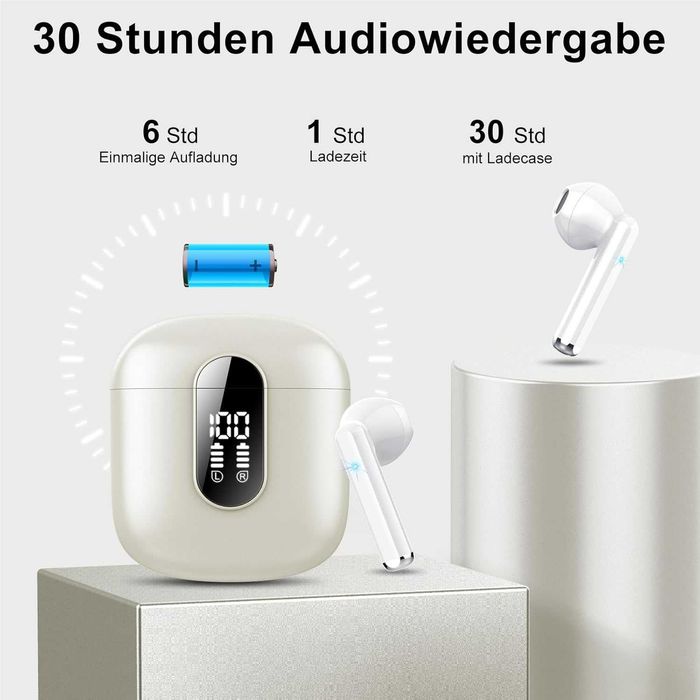 Jesebang Słuchawki douszne Bluetooth 5.3 mikrofonem HD białe [2296]