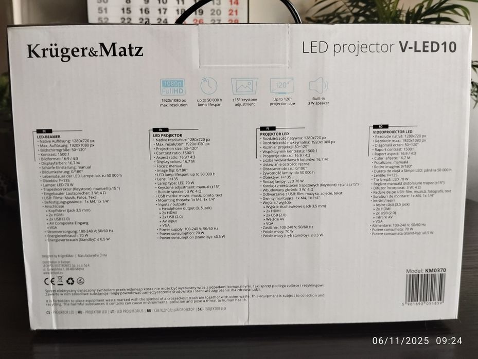 Nowy projektor Krüger&Matz V-LED10 LED Full HD – bez kabla