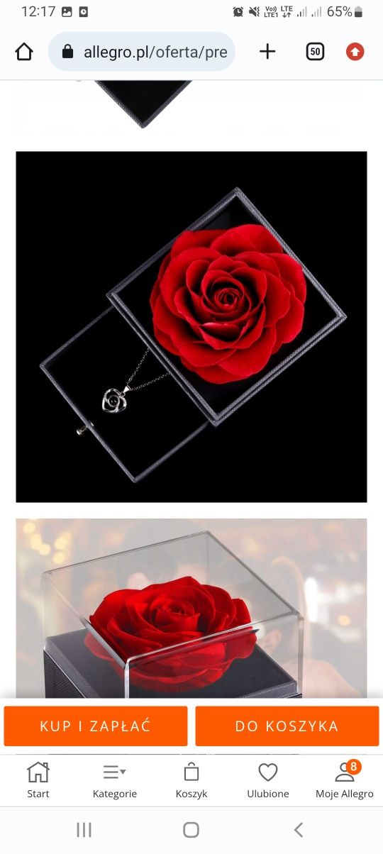 Wieczna róża z naszyjnikiem prezent pudełko szkatułka