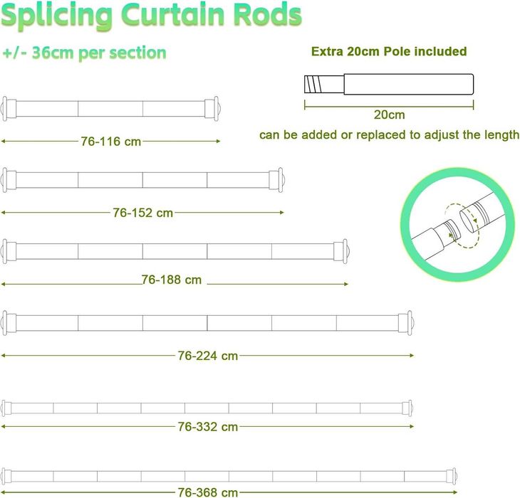 877 HARRMS 16mm Karnisz Rozkładany, Matowy Biały, 76-152 cm