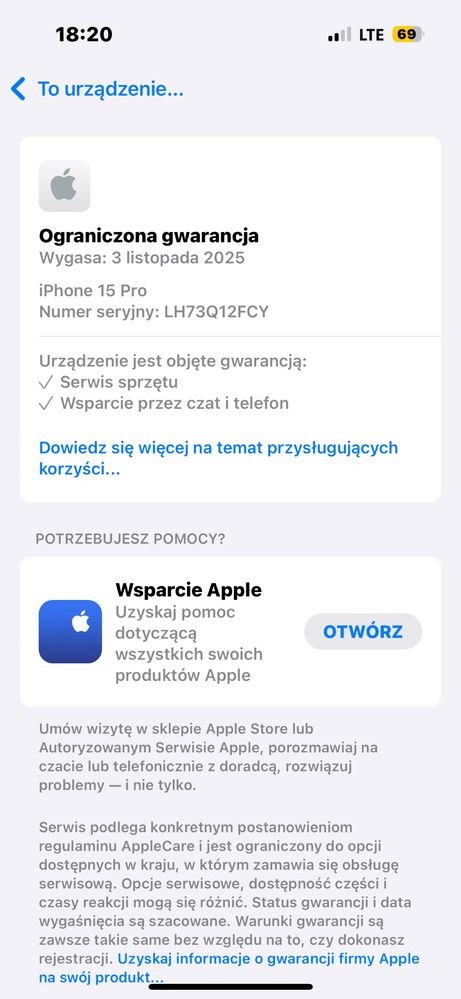 iPhone 15 Pro 256 GB, gwarancja producenta, 99% baterii